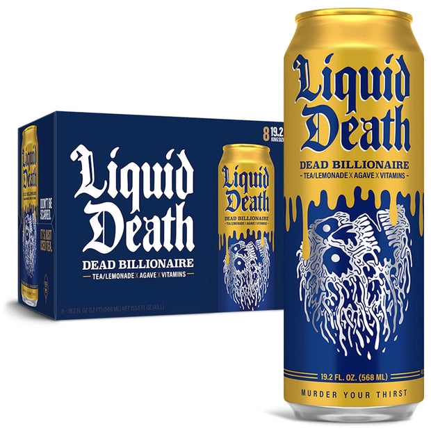 Liquid Death, Dead Billionaire Iced Tea, 12-Pack (12 oz Cans), Half Lemonade Half Black Tea, Low Calorie, No Artificial Sweeteners, B12 & B6 Vitamins