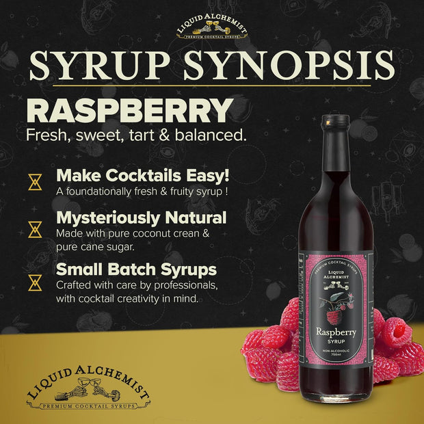 Liquid Alchemist Raspberry Syrup for Drinks - Real Ingredients Make our Raspberry Puree for Drinks the Perfect Drink Mixer - Our Cocktail Syrup is Non-GMO & Vegan (25.4 oz)