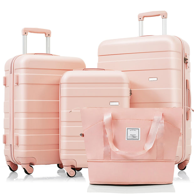Merax Luggage Sets 3 Pcs, ABS Hardside Suit case with Spinner Wheels Lightweight TSA Lock, Gradient Pink, 20/24/28 Inch