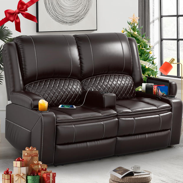 Loveseat Recliner Sofa Set with 2-Tier Cushion, 2+1+1 Pieces in Living Room, 2 Seater Reclining Loveseat Leather with Removable Console, 2 Oversize Recliner Chair Sofa Seat - Grey