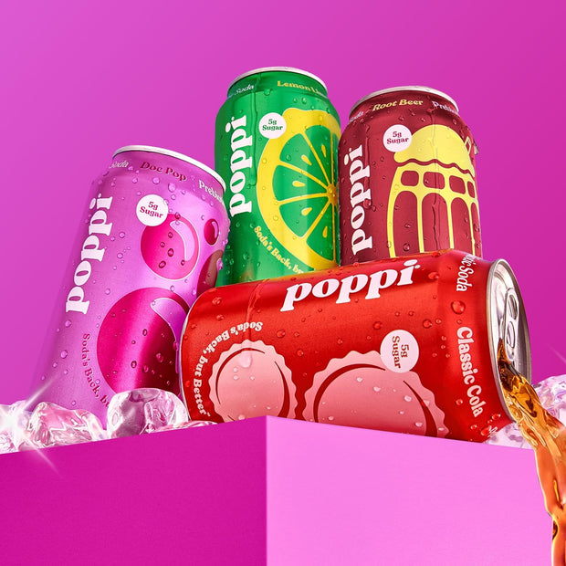 Poppi Sparkling Prebiotic Soda Beverage with Apple Cider Vinegar, Seltzer Water and Fruit Juice, The Classics Variety Pack, 12 Fl Oz, Pack of 12, Packaging May Vary