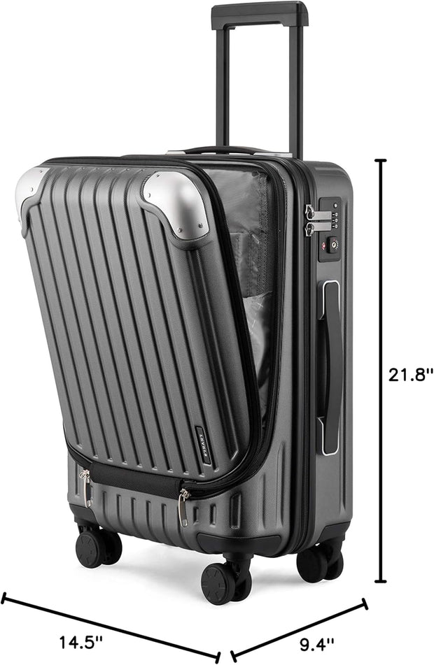 LEVEL8 Grace Carry On Luggage, 20 Inch Hardside Suitcase, Abs+Pc Harshell Spinner Luggage with Tsa Lock, Spinner Wheels, Grey, 20-Inch Carry-On