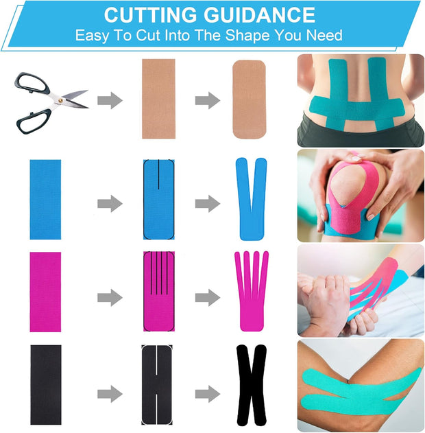 SUPERBE Precut Kinesiology Tape (3 Rolls Pack), Elastic Sports Tape for Pain Relief, Muscle Support, Recovery and Physio Therapy, Breathable, Waterproof (Black)