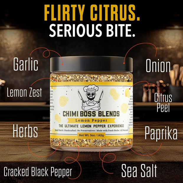 Lemon Pepper Seasoning by Chimi Boss Blends, 5oz – Bold Zesty Citrus & Cracked Pepper Spice Blend, – Gourmet All-Natural Rub for Chicken, Fish, Veggies, Grilling, Air Fryer & Everyday Cooking
