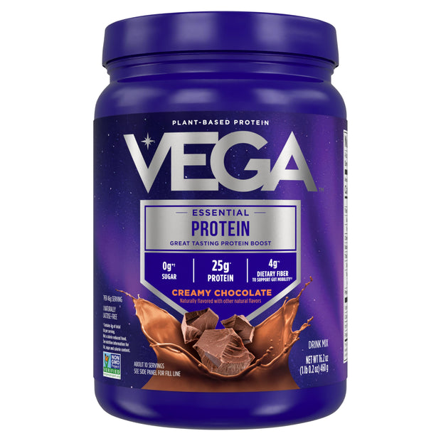 Vega Original Essential Protein - 25g Plant-Based Protein, Creamy Chocolate, 20 Servings, Vegan Non-GMO Drink Mix, Smoothie & Shake Ready, Gluten Free, Dairy Free, 32.5oz (Packaging May Vary)