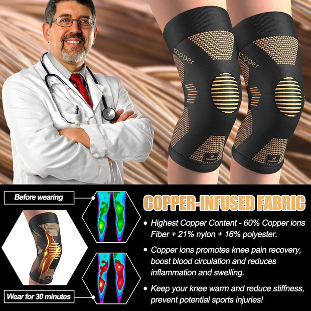 NEENCA Copper Knee Brace for Women and Men, Knee Compression Sleeve for Knee Pain, Arthritis, ACL, Meniscus Tear, Joint Pain Relief, Knee Support for Running, Working Out, Fitness,Weightlifting-Single