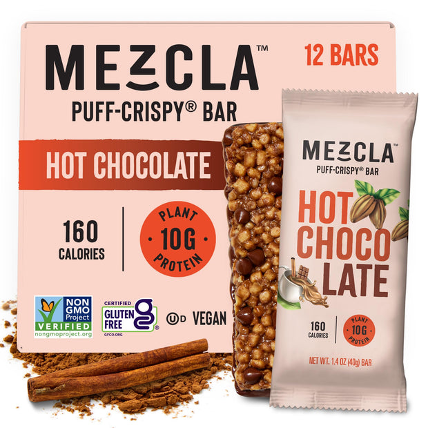 Mezcla Puff Crispy Protein Bars, Gluten Free & Vegan Protein Bars, 10g Protein, Alt for Pistachio Dubai Chocolate Bar, Granola Bars & Breakfast Bars, Healthy Snacks for Adults, Pistachio Chocolate, 12 Pack