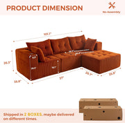 MAXYOYO Modular Sectional Sofa Couch, L Shaped Modern Cloud Couch with 1 Ottoman, Sofa in A Box, Tufted 4-Seat Boneless Sleeper Chair for Living Room, No Assembly Required, Orange
