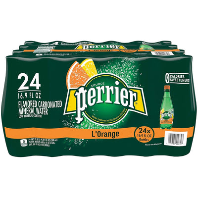 Perrier L'Orange Flavored Carbonated Mineral Water (Lemon Orange Flavor), Plastic Bottles, 16.9 Fl Oz (Pack of 24)