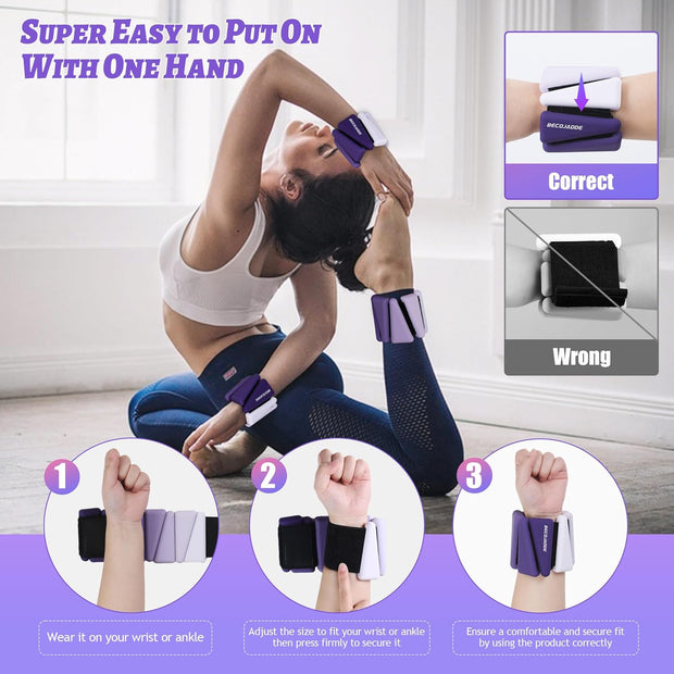 Wrist Weights for Women At Home Ankle Weights Set of 2 (1 lb /2 Lbs Each) Adjustable Weighted Wristbands Arm Leg Weights for Women Men Suitable for Walking Swimming Running Pilates Yoga Gym