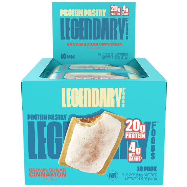 Legendary Foods 20g Protein Pastry - Low Carb Meal Replacement Bar - Low Glycemic, Gluten Free Protien Snacks - Healthy Keto Snack Box, 10x Zero Sugar Energy Bars - Bariatric Diabetic Friendly