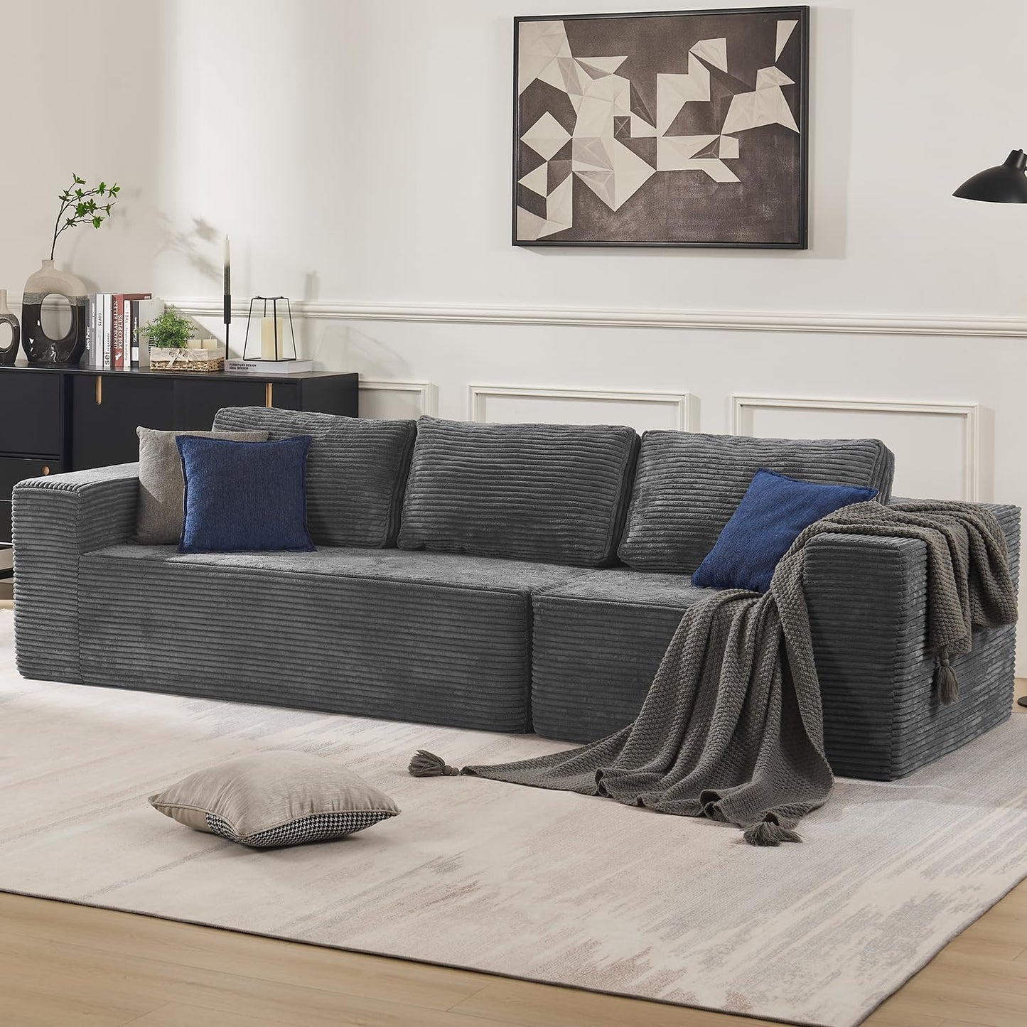 106" Cloud Sectional Couch, Left/Right Facing Convertible Sofa with Deep Seat, L-Shape Modular Upholstered Foam Couch for Living Room Bedroom, No Assembly Required (Corduroy Fabric, Beige)