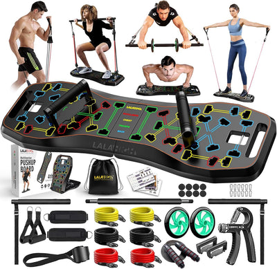 LALAHIGH 25-in-1 4rd Generation Push Up Board - Multi-Functional Foldable Gym System with Resistance Bands, Pilates Bar & Pulleys, Portable Workout Equipment for Men & Women, Chest/Back/Abs Training