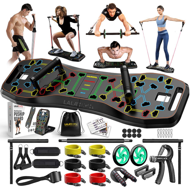 LALAHIGH 25-in-1 4rd Generation Push Up Board - Multi-Functional Foldable Gym System with Resistance Bands, Pilates Bar & Pulleys, Portable Workout Equipment for Men & Women, Chest/Back/Abs Training