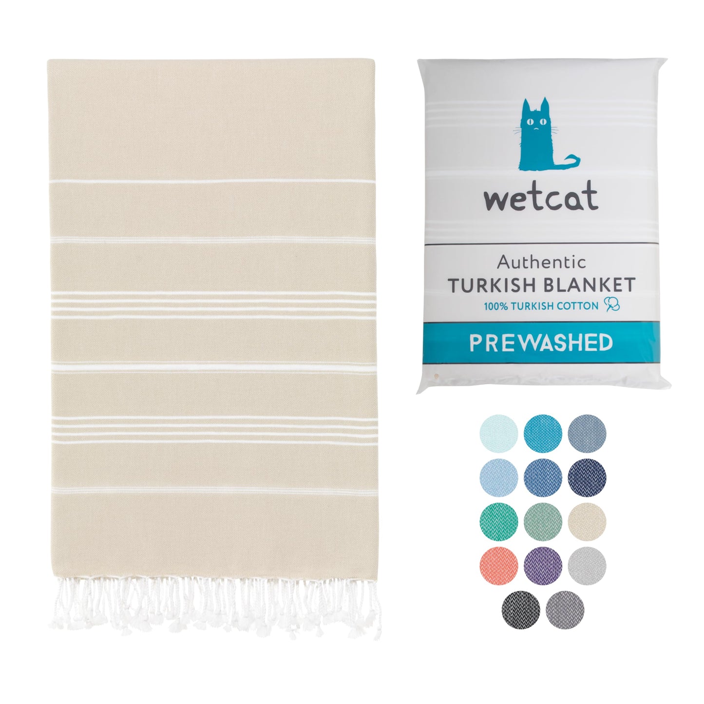 WETCAT Turkish Beach Towel Oversized (38"x71") 100% Turkish Cotton, Made in Turkey - Sand Free, Extra Large, Ultra Soft, Quick Drying, Compact & Lightweight for Travel - Blue