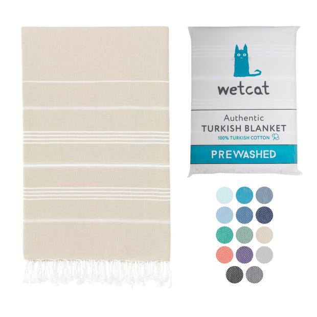WETCAT Turkish Beach Towel Oversized (38"x71") 100% Turkish Cotton, Made in Turkey - Sand Free, Extra Large, Ultra Soft, Quick Drying, Compact & Lightweight for Travel - Blue