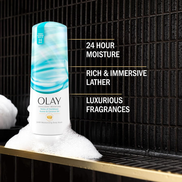 Olay Body Wash for Women, Indulgent Moisture, 24hr Moisturizing & Nourishing Formula, Infused with Vitamin B3 Complex, Luxurious Fragrances, Guava & Coconut Scent, 20 fl oz