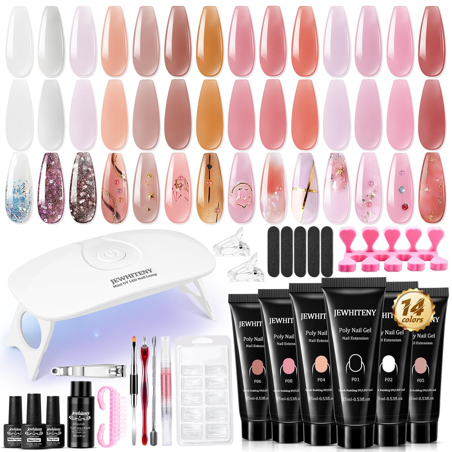JEWHITENY 14 Colors Poly Gel Nail Kit 27 Colors Gel Nail Polish Kit With U V Light All In One Nail Art Starter Kit Suitable For All Seasons