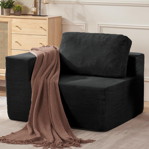 106" Cloud Sectional Couch, Left/Right Facing Convertible Sofa with Deep Seat, L-Shape Modular Upholstered Foam Couch for Living Room Bedroom, No Assembly Required (Corduroy Fabric, Beige)