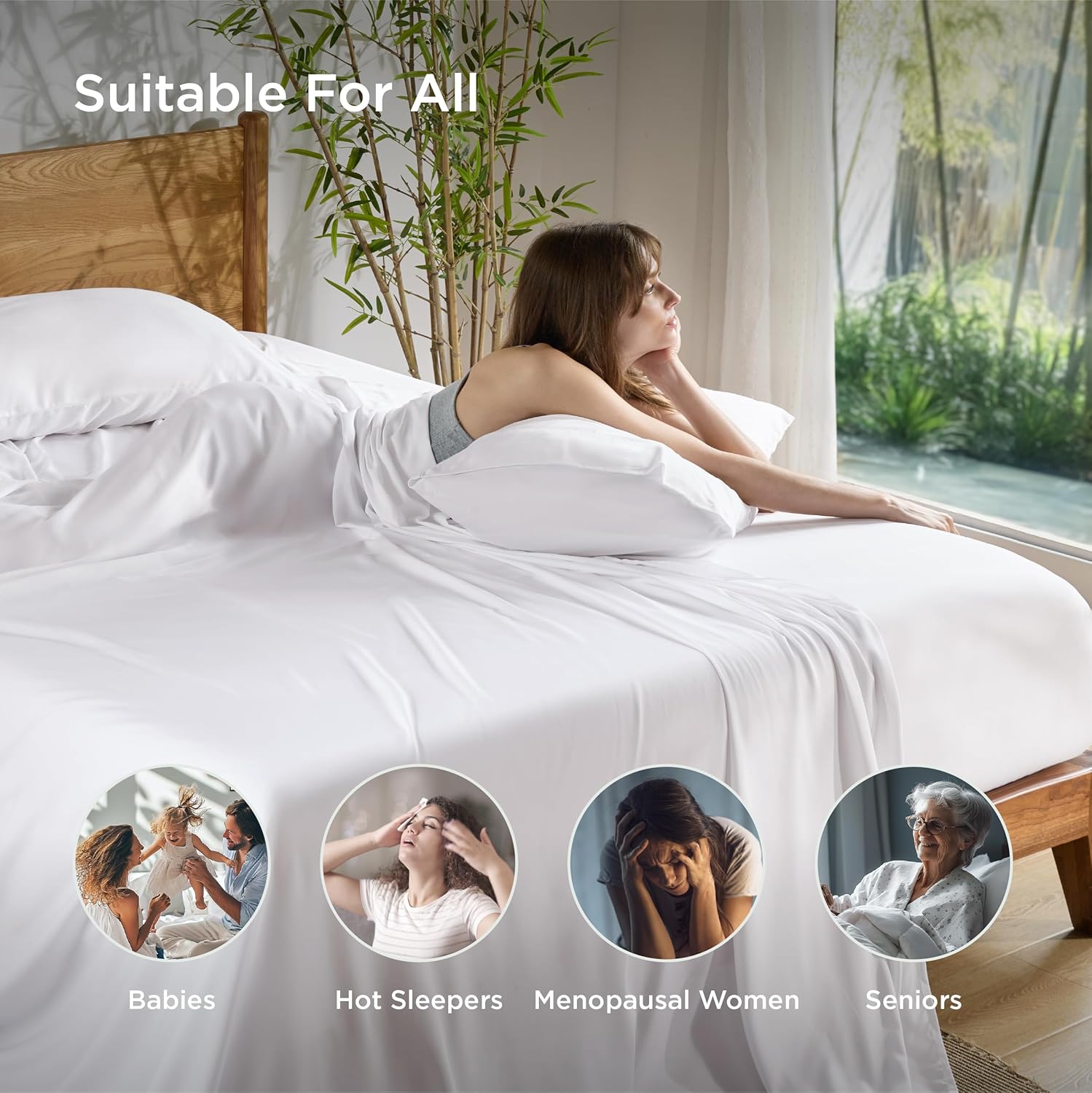 Bedsure King Size Sheet Set, Cooling Sheets King, Rayon Derived from Bamboo, Deep Pocket Up to 16", Breathable & Soft Bed Sheets, Hotel Luxury Silky Bedding Sheets & Pillowcases, White