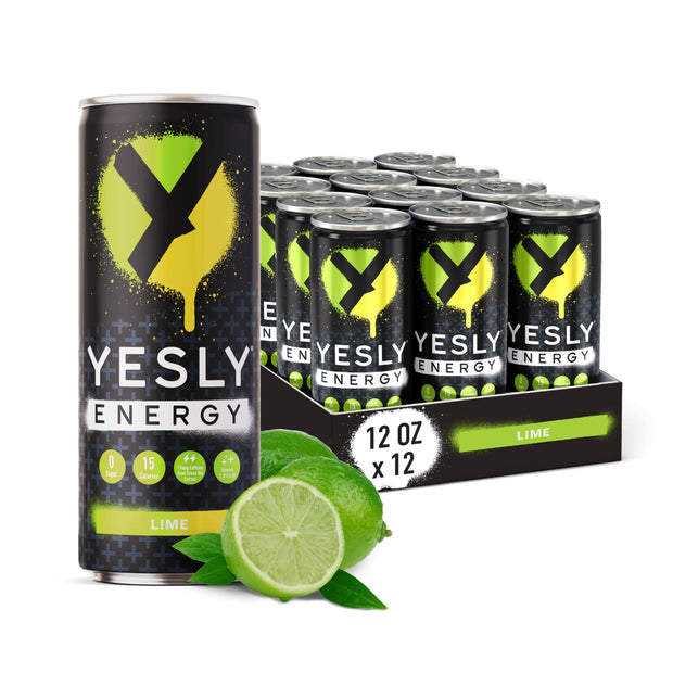 Yesly Energy Drink, Variety Pack, Naturally Flavored Sparkling Energy Drink With Electrolytes, Magnesium, Potassium, Vitamin C, B6 & B12, Natural Caffeine From Green Tea, 12 Fl Oz Cans, 12 Pack