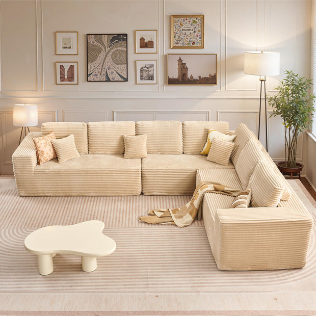 114" Boneless Couches for Living Room, Brown Faux Leather Cloud Sectional Couches with Chaise, Deep Seat L Shaped Modular Sofa, No Assembly Required Sofas in a Box (Right,Faux Leather,Brown)