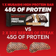 MUSASHI High Protein Bar, 45g Protein, <1g Total Sugars, Dark Chocolate & Salted Caramel, Post Workout and Protein Snack On The Go, 12 Pack of 3.2oz (90g) Bars