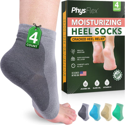 4-Pack Moisturizing Heel Socks for Cracked Heels - Gel Socks for Dry Cracked Feet Repair - Silicone Socks for Women and Men Foot Treatment & Overnight Hydration (Gray)