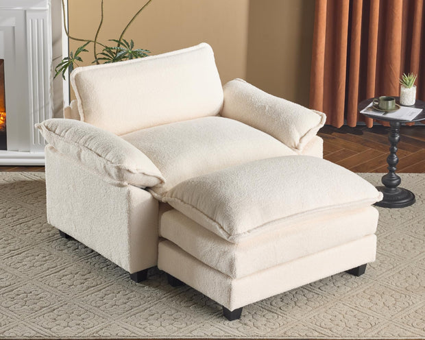 Karl home Sectional Sofa Modular Deep Seat Sofa Couch with Ottoman, Chenille Sofa Sleeper Comfy Upholstered Furniture for Living Room, Apartment, Studio, Office, (3-Seat & 1-Ottoman, Beige)