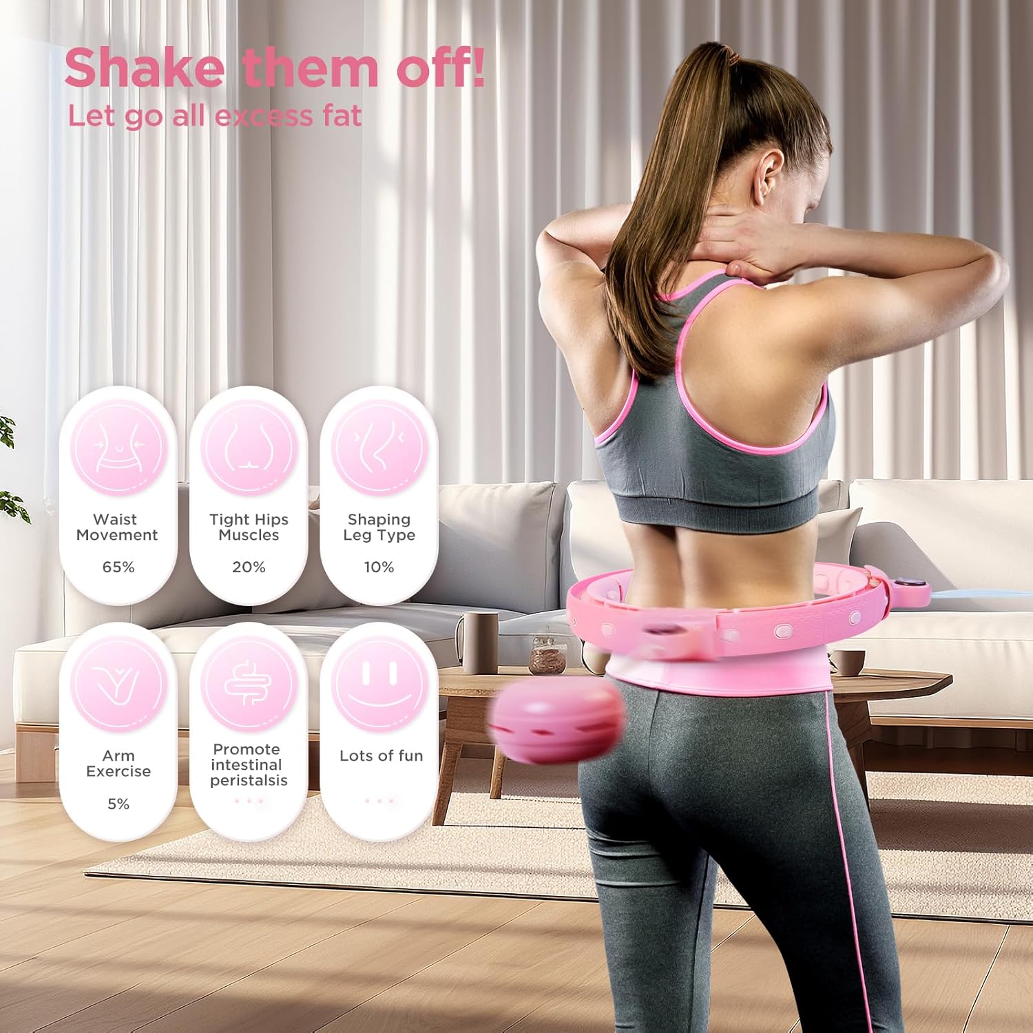 Humixx Infinity Hoop for Adult Weight Loss, 2 in 1 Smart Fitness Workout Hoop Weighted with 14 Detachable Knots, Exercise Fit Hoop Suitable for Women and Kids, Pink