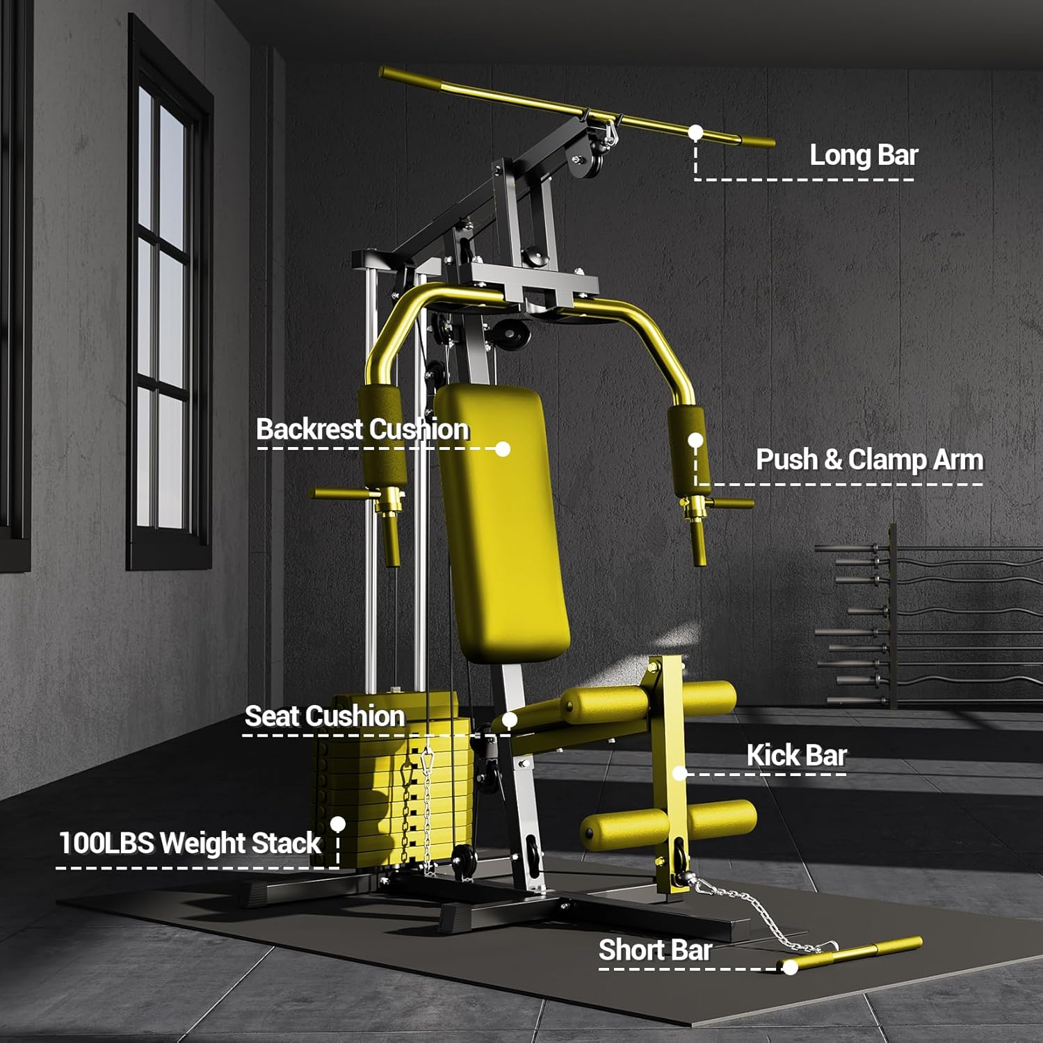 Home Gym Equipment Machine, Full Body Workout Machine with 150LBS Weight Stack, Multifunctional All in One Exercise Station with Preacher Curl Pad, Leg Developer for Strength Training