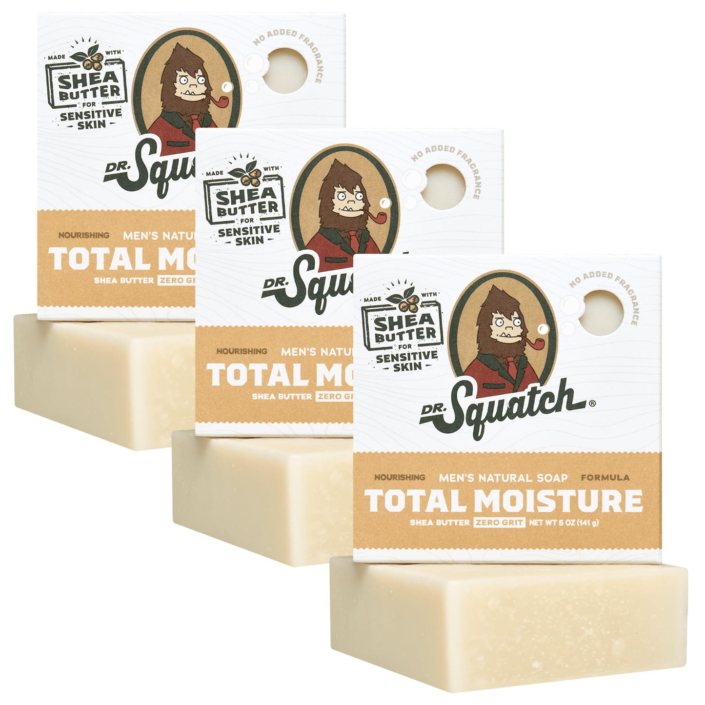 Dr. Squatch NEW Total Moisture Bar Soap for Men - No Added Fragrance Formulated for Sensitive Skin - Shea Butter, Mango Butter & Green Tea Butter (5 oz, 3-pack)