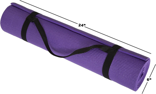 Yoga Mat - Double Sided 1/4-Inch Workout Mat - 71x24-Inch Exercise Pad for Home Gym Fitness or Pilates with Carrying Strap by Wakeman (Black)