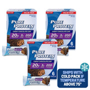 Pure Protein Bars, Chewy Chocolate Chip, Chocolate Deluxe, Chocolate Peanut Butter - Box of 6-3 Boxes - 1 Box of each flavor