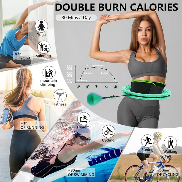 U2-26 Knots 19”- 56”, Weighted Hula Hoop for Adults Weight Loss, Infinity Hoop Plus Size, Children Adults Home Outdoors, Fun Fitness Exercise, Abdominal Toner,Free Waist Trimmer&Wash Bag