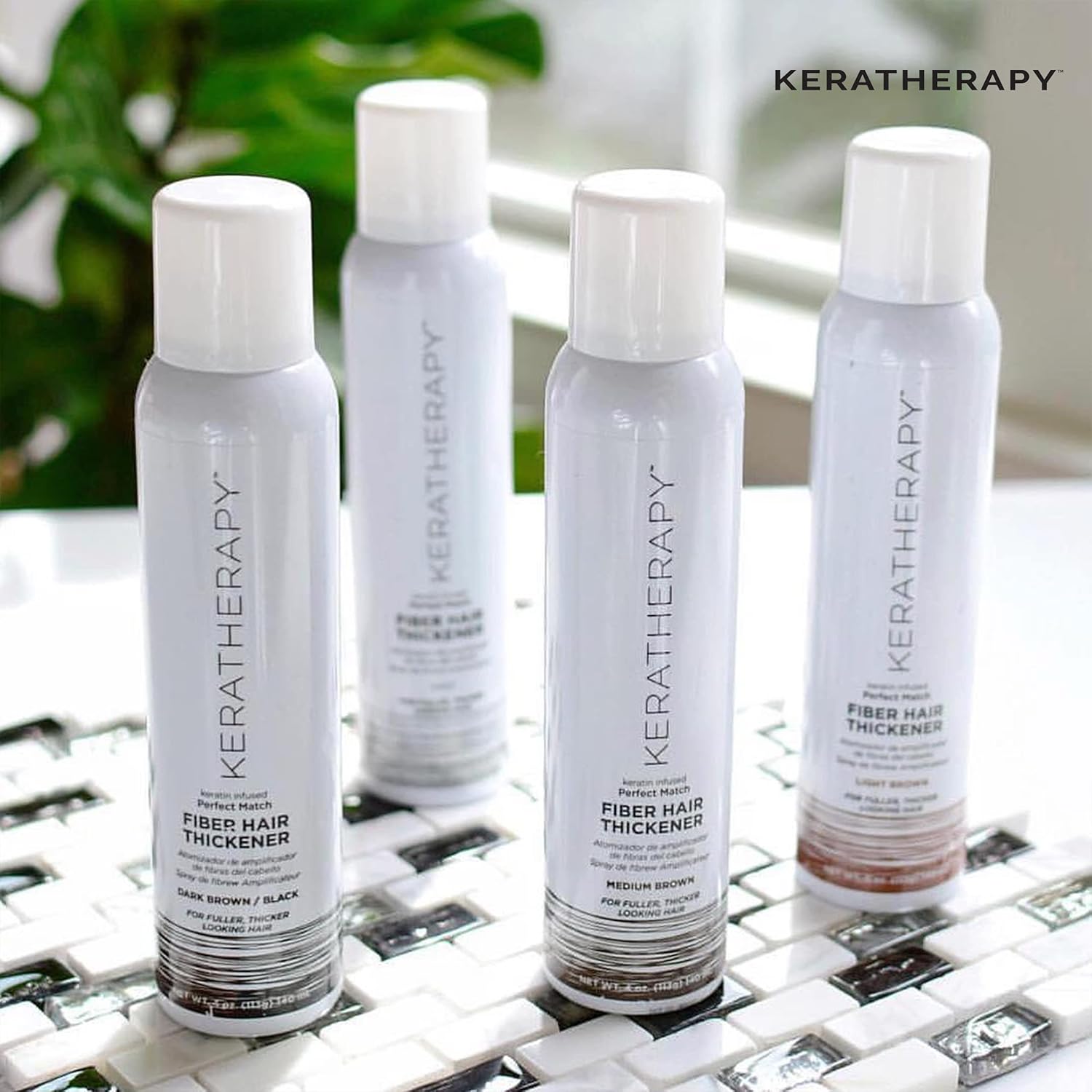 Keratherapy Keratin Infused Perfect Match Fiber Hair Thickener Spray, Dark Brown to Black, 4 fl. oz., 140 ml - Volumizing, Thickening, & Concealing Hairspray for Scalp Coverage, Roots & Thinning Areas