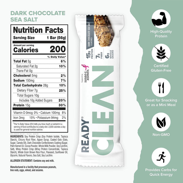 Ready® Protein Bars - Nut Free Bundle - Dark Chocolate Sea Salt + Chocolate Chip + Vanilla Swirl + Mint Chocolate Chip Bundle (3-Packs of 12, 1-Pack of 5, 41 Total)