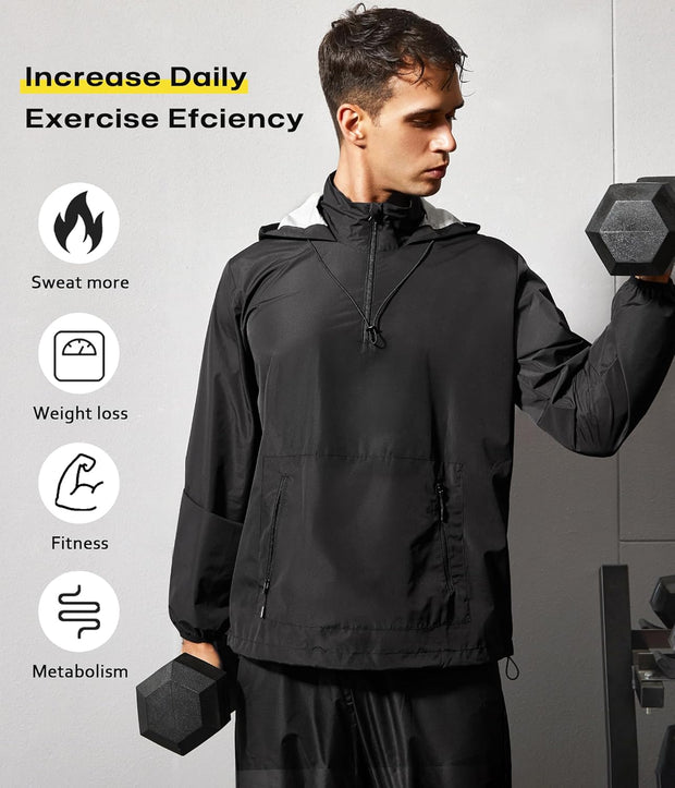 Junlan Sauna Jacket for Men Sweat Jacket Zipper Hoodie Sauna Suit for Workout