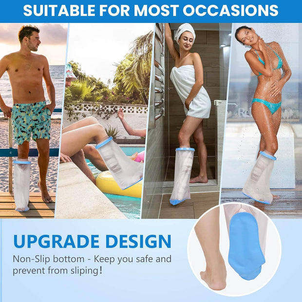 100% Waterproof Extra Wide Leg Cast Cover for Shower with Non-Slip Bottom Reusable Shower Boots Protector for Adult Leg Ankle Foot After Surgery Bandage Dressing Wound Immobilizer/Brace, Walking Boots