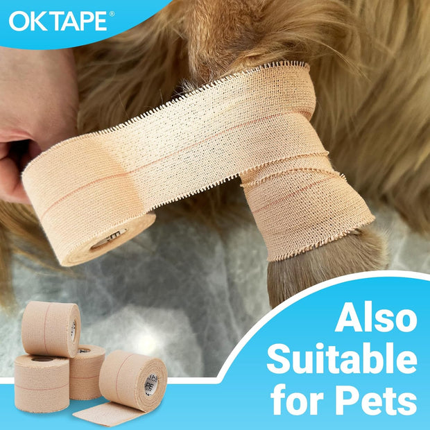 OK TAPE Elastic Adhesive Tape Bandage Tape Wrap - 4 Rolls, Flexible Stretch Bandages for Sports Ankle, Knee and Wrist Sprains (Beige,2 Inch Wide)