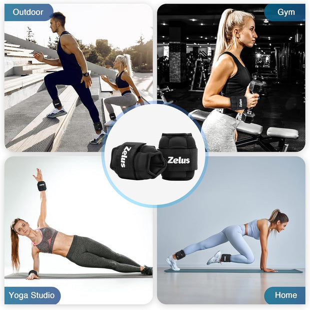 ZELUS 1 Pair Adjustable Ankle Weights, 2 4 6 8 10 lb Modularized Leg Weight Straps for Women Men, Weighted Ankle Weight Set with Removable Sandbags, 1-5 lb per Ankle Strap for Gym Yoga Jogging Walking