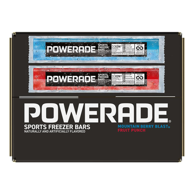 POWERADE Sports Freezer Bars 2 oz, Refreshing Ice Pops with Electrolytes B Vitamins – Naturally Flavored with other Natural Flavors, Mountain Berry Blast and Fruit Punch, 96 Total Freezer Bars