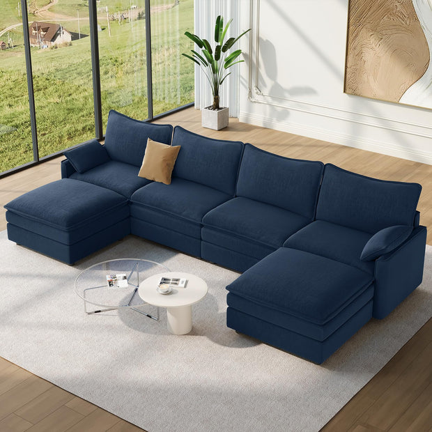 Vesgantti 108" Modular Sectional Sofa, Comfy Cloud Couch with Movable Ottoman Deep Seat Chenille L Shaped Modular Sofa, Sectional Couches for Living Room, Bedroom and Apartment, Beige