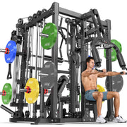Smith Machine with Cable Crossover System, Multi-Function Squat Rack Power Cage for Home Gym, Power Rack and Packages Weight Sets