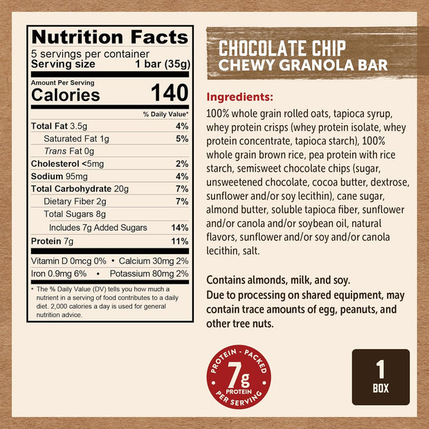 Kodiak Cakes Chewy Granola Protein Snack Bars Variety Pack, S'mores, Chocolate Chip, Double Chocolate, High Protein, 100% Whole Grains, Pack of 4 (20 bars total)