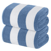 White Classic Stripe Cabana Beach Towels Oversized 2 Pack, Cotton Bath Towel Large - Luxury Plush Thick Hotel Swim Pool Towels for Adults Super Absorbent Quick Dry - 35x70 Mild Navy Blue | 2 Pack