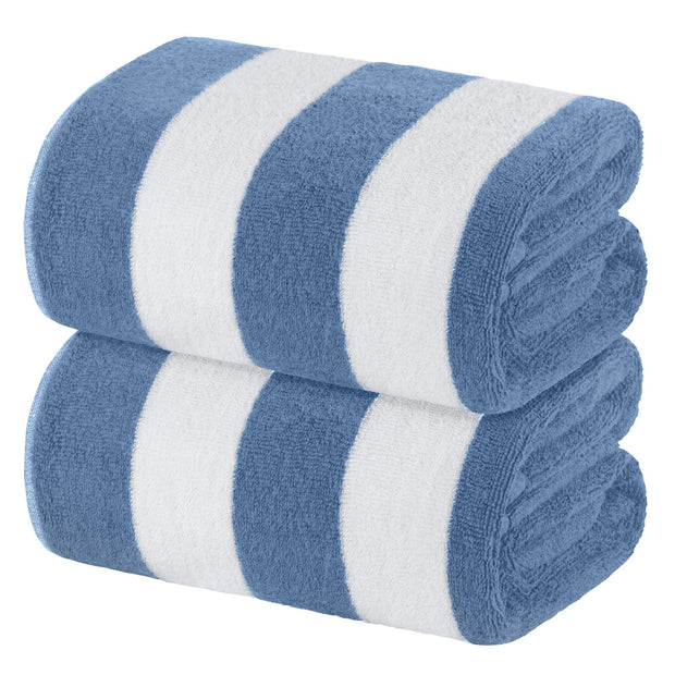 White Classic Stripe Cabana Beach Towels Oversized 2 Pack, Cotton Bath Towel Large - Luxury Plush Thick Hotel Swim Pool Towels for Adults Super Absorbent Quick Dry - 35x70 Mild Navy Blue | 2 Pack