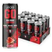Jocko Fuel Blue Raspberry Energy Drink, 12 Pack, 0 Sugar, 95mg Caffeine, Supports Brain Health