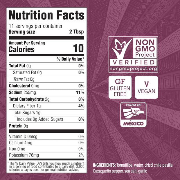 Ya Oaxaca - Mild Salsa - Chile Pasilla Oaxaqueño - Made with Roasted Tomatillos & Smoky Pasilla Peppers - Great with Chips & Guacamole or Topping Tacos - Gluten Free, Non GMO, Vegan - 12 Ounces