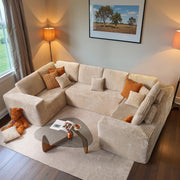 ovios Sectional Cloud Couch for Living Room, Modular Floor Sofa with Plush Corduroy, No Assembly Required, Big Comfy Couches Set with Fluffy Memory Foam, Stupendous U Shaped Sofas with Chaise, Brown